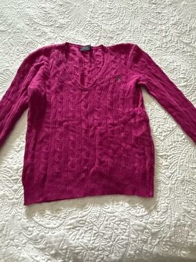 Polo by Ralph Lauren Cable Knit V-Neck Sweater - Fuchsia